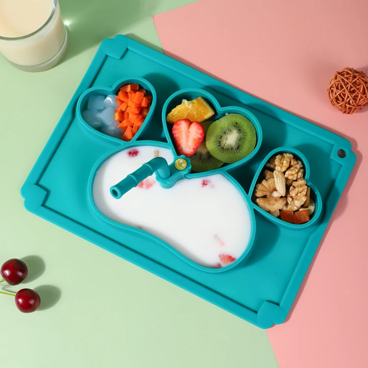 New silicone baby dinner plate tableware non-slip baby feeding tray suction points for toddlers baby sippy tray
