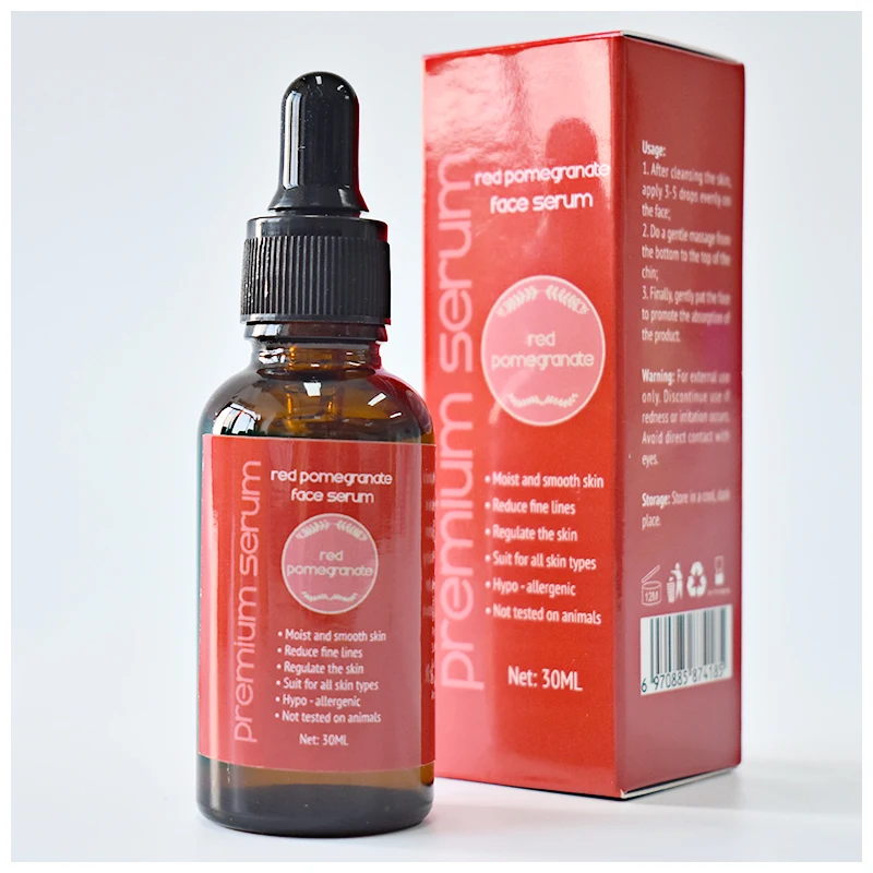Private Label Anti-Aging Red Pomegranate Face Serum for Fine Lines and Wrinkles