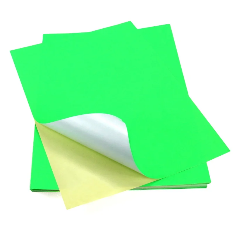 Low Price Good Quality 80 sheets/bag Personalized Custom Printing210*297mm  Fluorescence Adhesive Label Paper Sticker