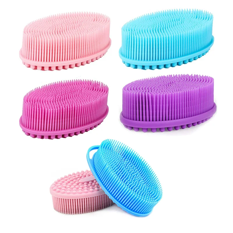 Soft scalp massager shampoo massage brush baby silicone shower bath brush body scrubber with handle