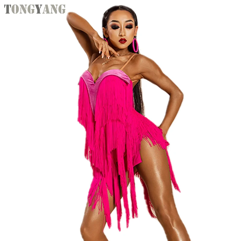 TONGYANG Women Sexy Dancing Dress Latin Dance Practice Clothes Tassel Dress Performance Dancing Dress For Female