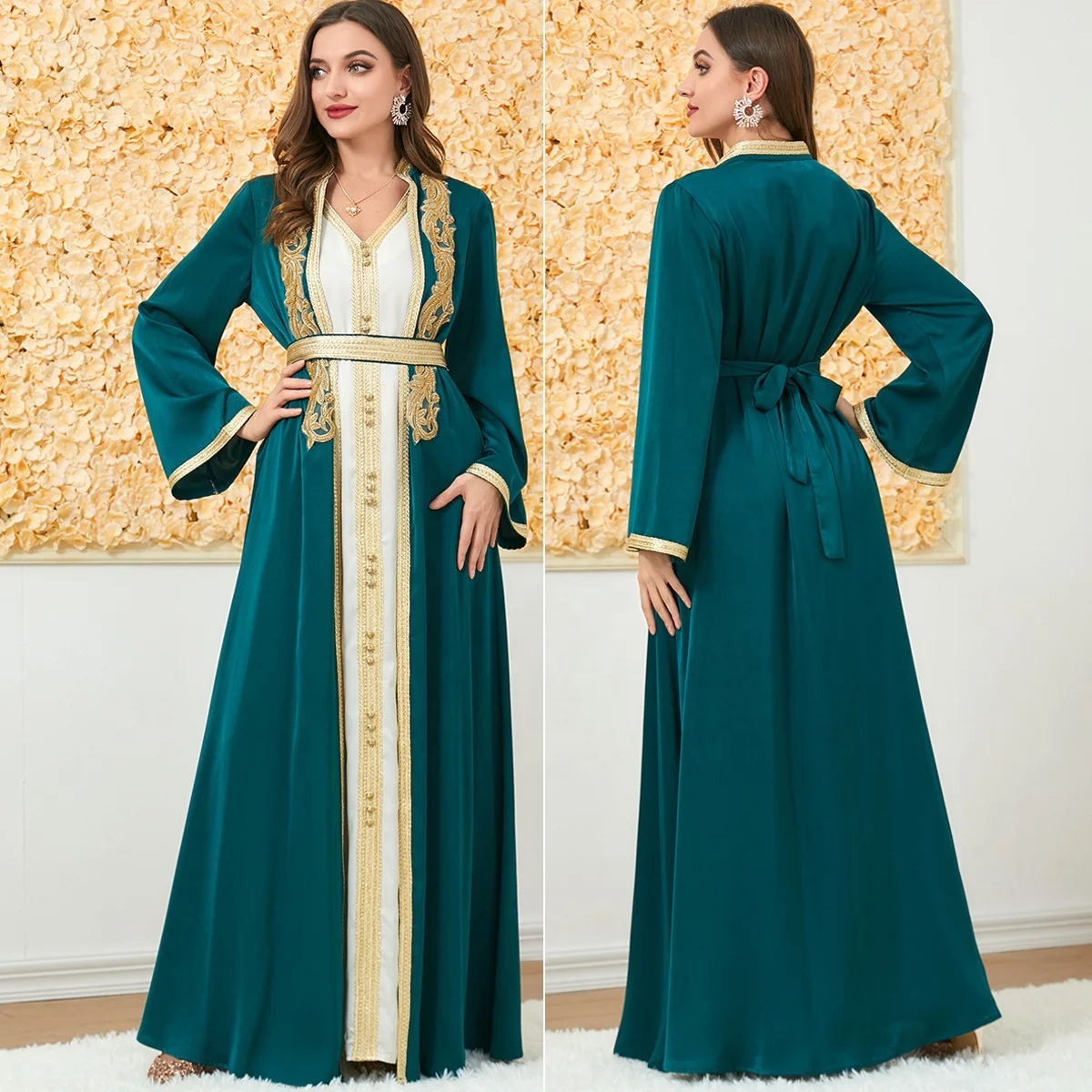 Caftans Dresses for Women Party Evening Dubai Morocain Oriental Arabic Robe 2 Piece Sets Islamic Kaftan Ramadan Eid Muslim Abaya