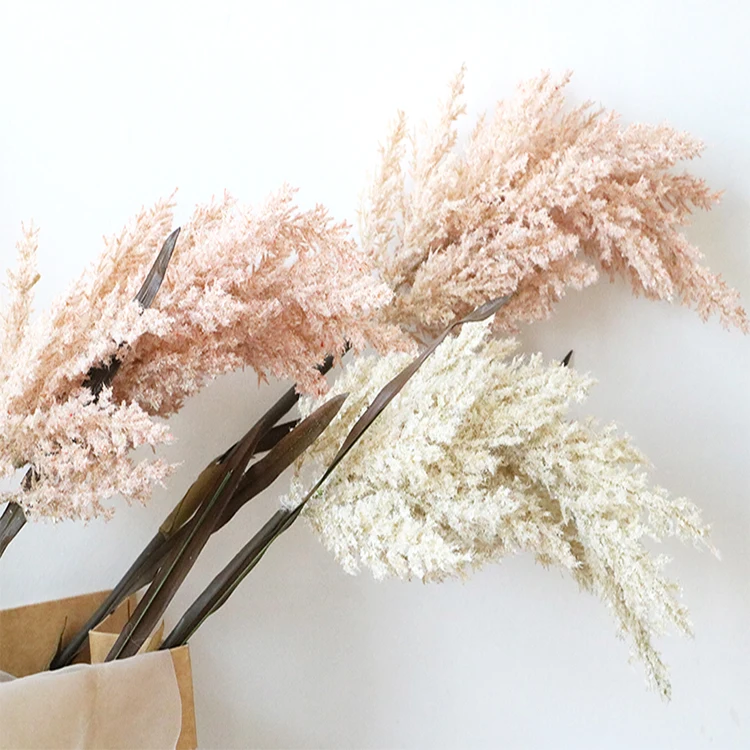 Home Decor Flocking Decorative Faux Pampas Grass Artificial Bulrush Fluffy Pampas Grass Artificial Decoration