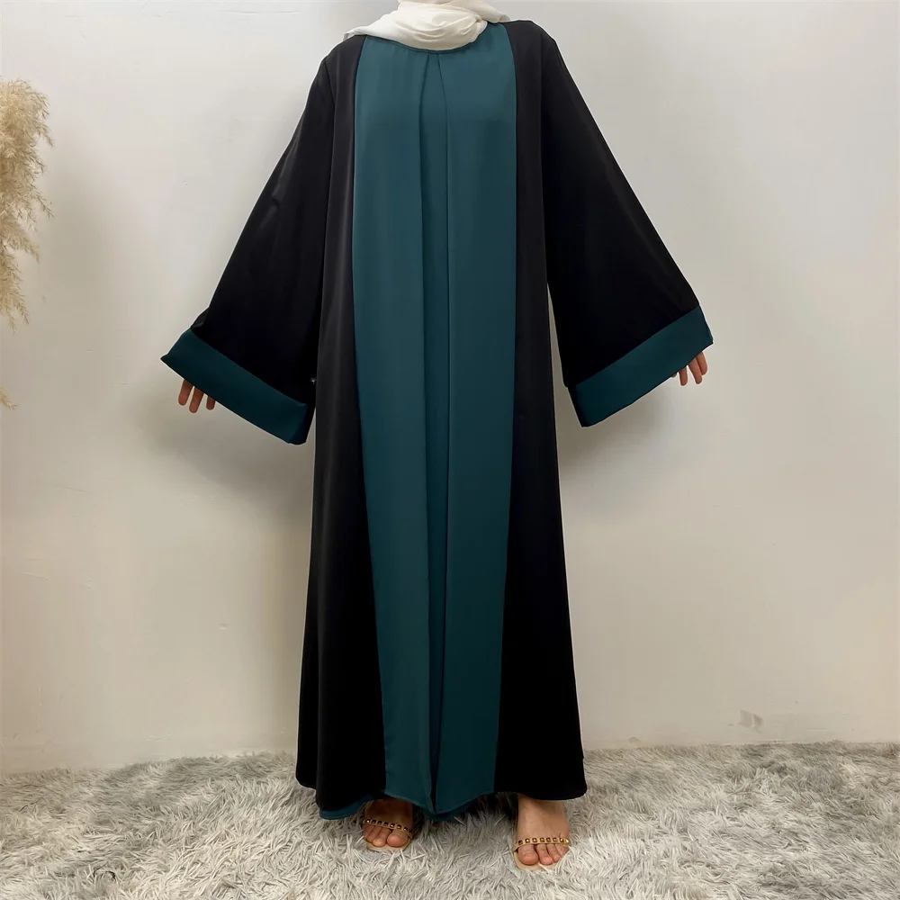 6780# Stylish Modest Contrast Color Nida Fabric Dubai Islamic Women Dress with Pockets