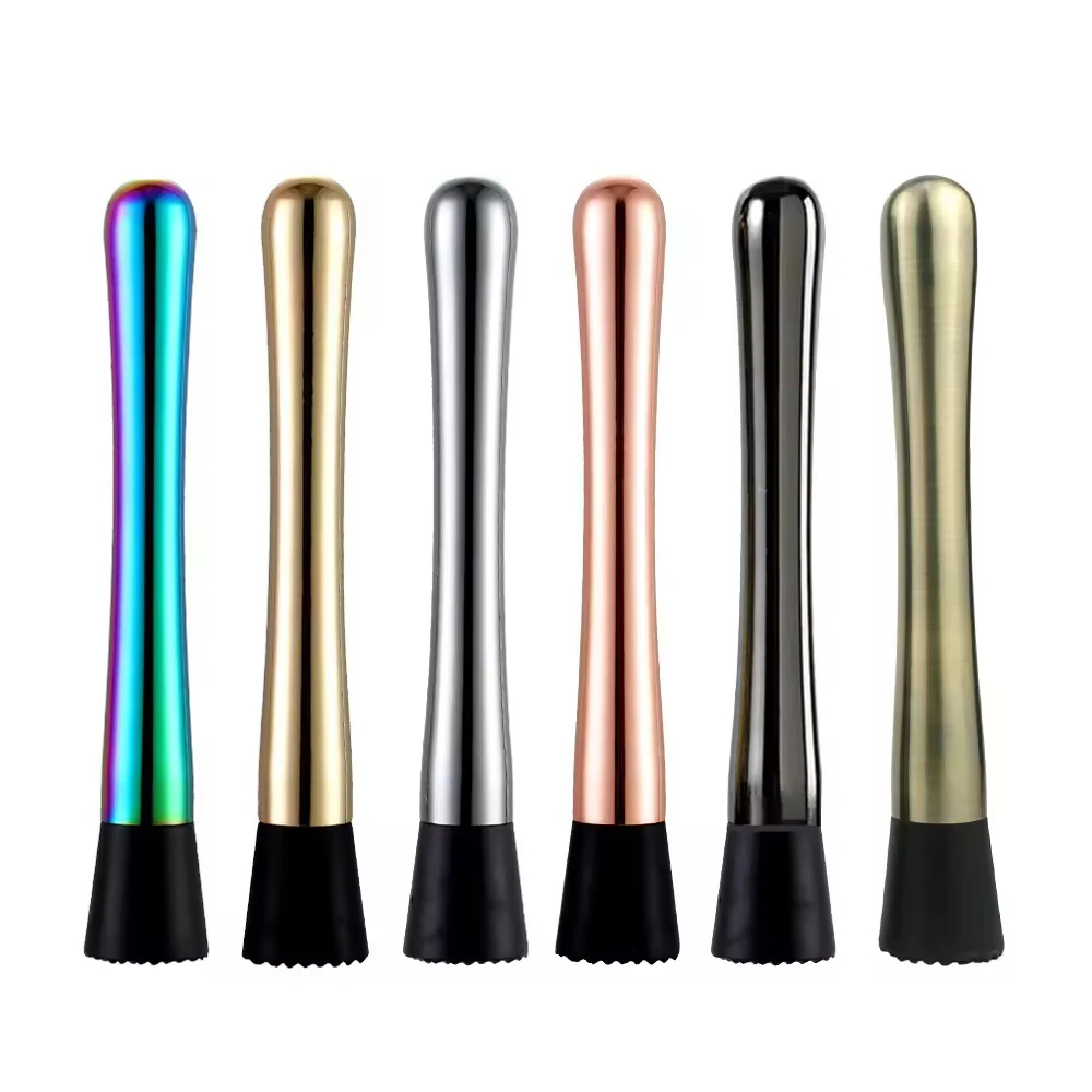 RTS Premium Cocktail Muddler Brushed Stainless Steel Bar Tool with Copper Stick & Rubber Scoop Wine Accessory for Parties Hotels