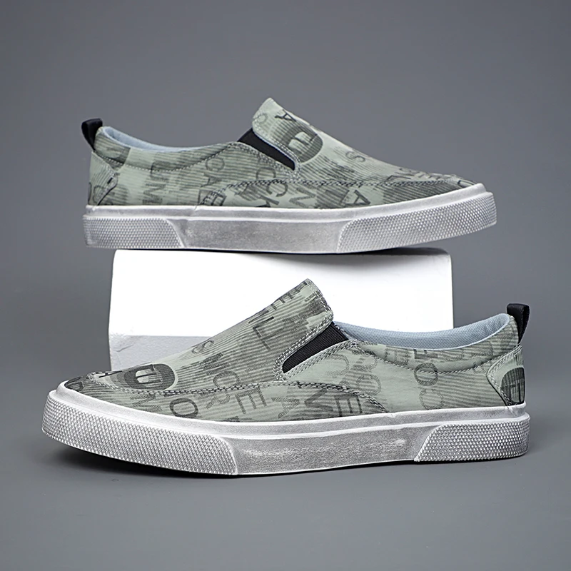 Diamond Sport Wholesale Graffiti Print Custom Logo Flats Canvas Shoes Slip On Casual Canvas Trendy Shoes For Mens