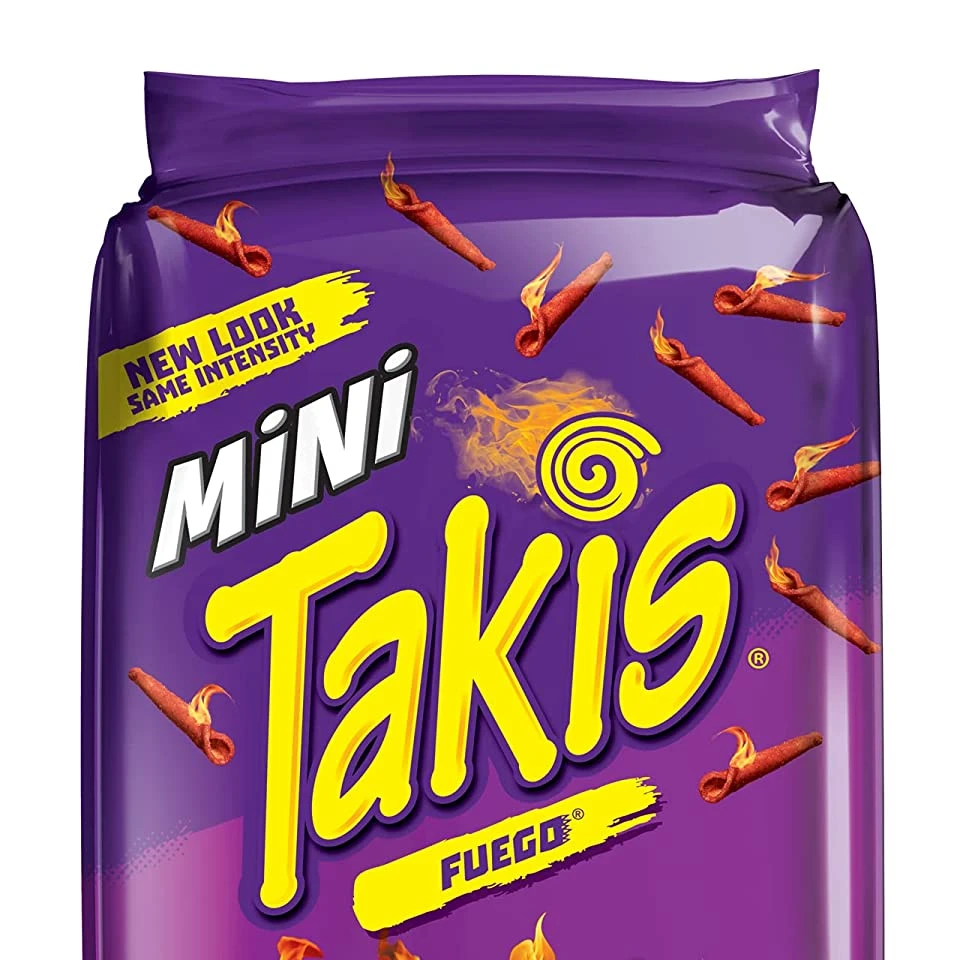 Takis Mini Crunchy Rolled Tortilla Chips Fuego Flavor (Hot Chili Pepper & Lime), 25 Individual Snack Packs (1.2 oz)