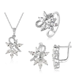 Fashion elegant CZ wedding 925 silver jewelry set