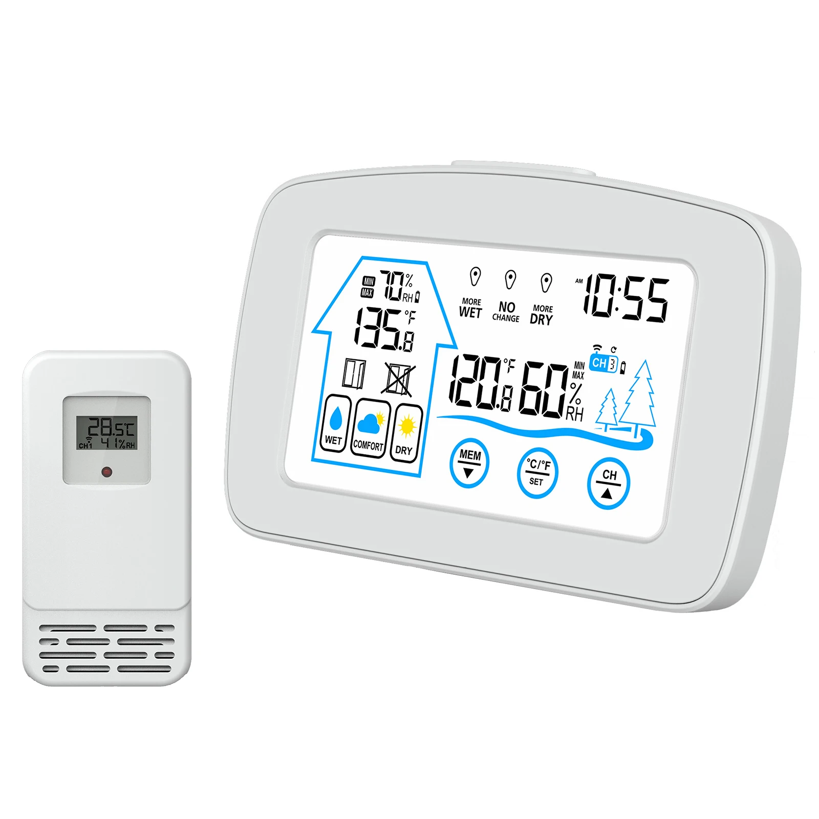 KH-CL148 LCD Digital Clock Color Wireless 433HMz Weather Station Indoor Temperature Humidity Meter with Outdoor Sensor