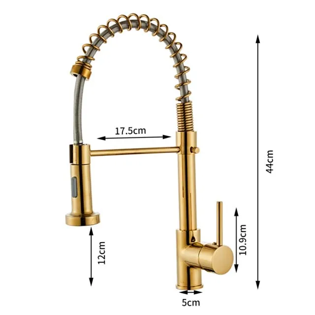 Pull out faucet pure copper single handle gold kitchen sink faucet single hole luxury brass drawing faucet