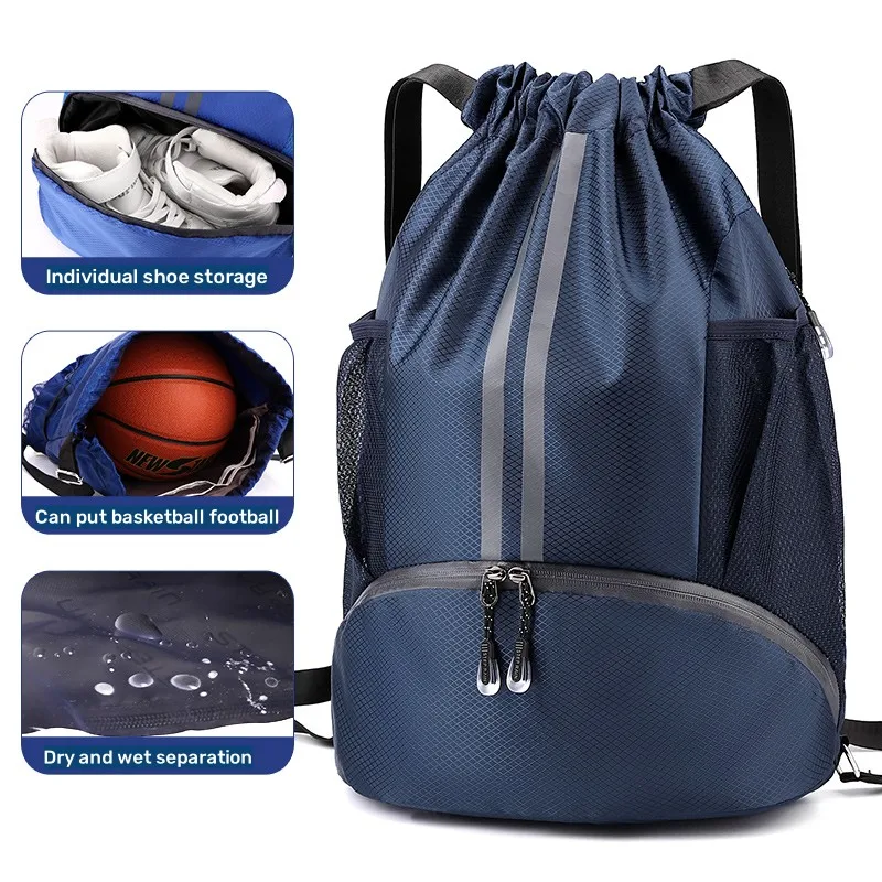 Rainbow Wet And Dry Separation Basketball Swimming Strap Pocket Drawstring Backpack Ball Bag Student Backpack Outdoor Sport