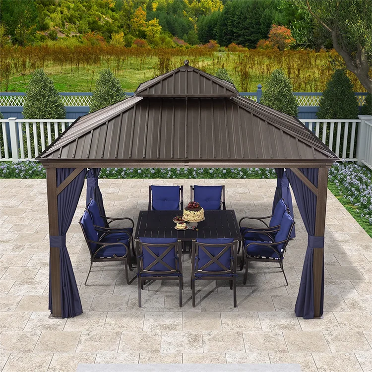 Modern outdoor glass door metal iron roof patio beach garden aluminum gazebos for hot tub