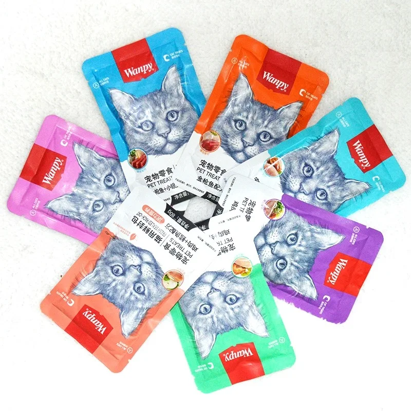 Wanpy Pet Snack Cat (Vital Nutrition) Fresh Package  7 Flavor Cat Treats Cat Food 80g