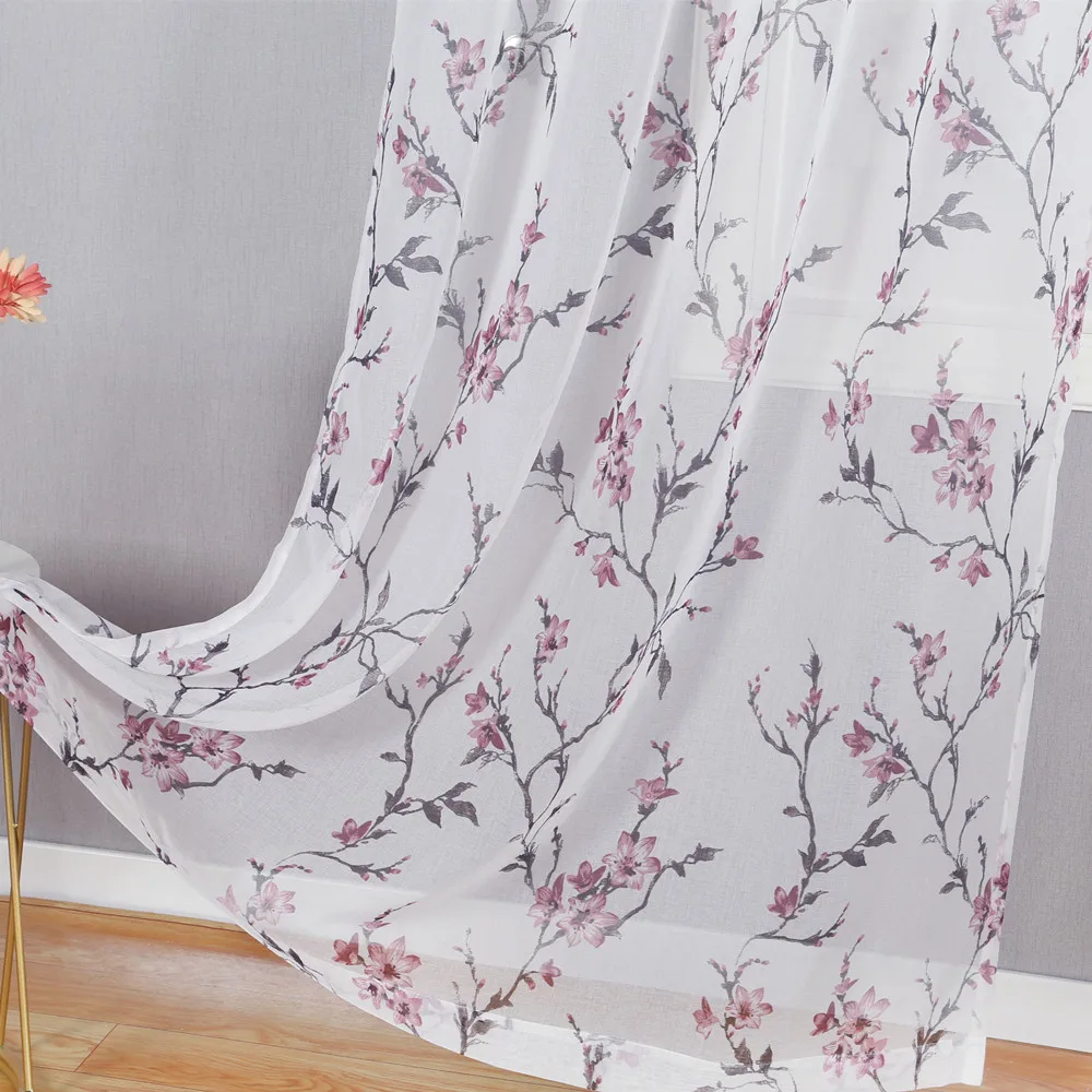 Ready To Ship Floral Printed Sheer Curtain Fabric Germany Sheer Curtain For Sleeping Room