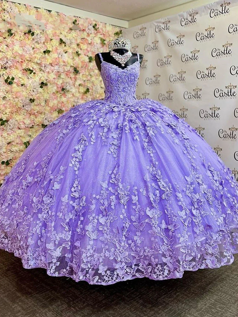 Glittering Luxury Birthday Party Vestidos De 15 Anos Corset Shiny Prom Gowns Lilac Lavender Princess Quinceanera Dresses MQ454