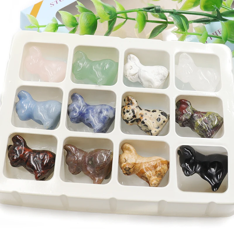1Inch Natural Crystals Healing Stones Polished Animals Carving French Bulldog Crystal Crafts For Home Decoration