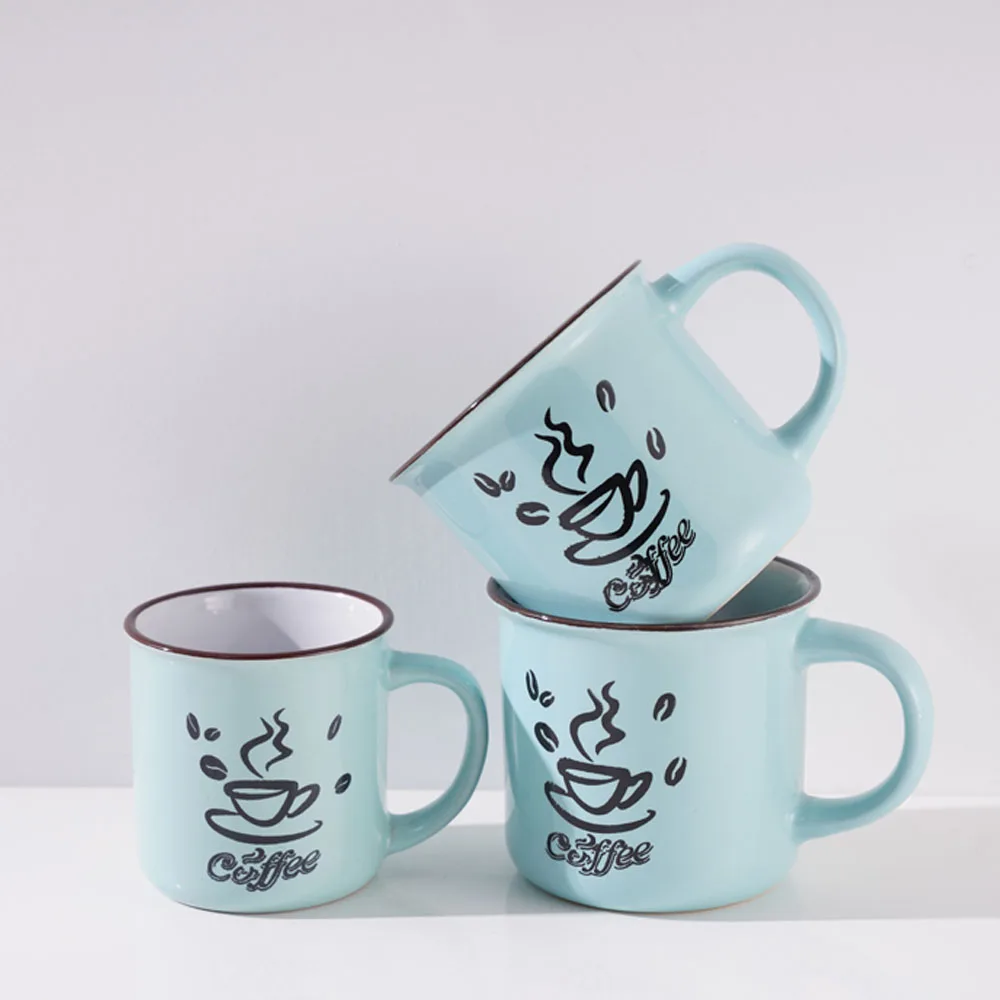 Fashion Ceramic Enamel Shape Mug For Home Restaurant Relief Large Small Capacity Coffee Cup
