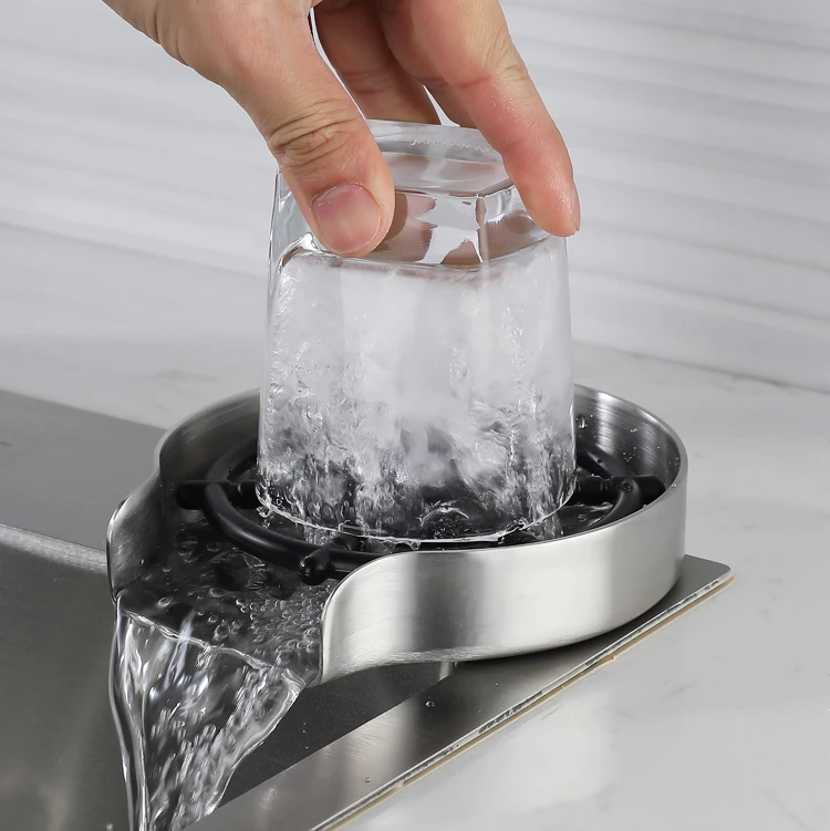 Commercial Bar Cafe Automatic Stainless Coffee Cup Rinser Black Bottle Washer Faucet Glass Rinser For Kitchen Sinks Accessories