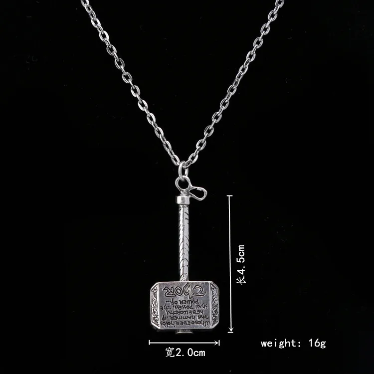 Small MOQ Wholesale Antique Silver Plated Alloy Thor Hammer  Necklace Pendant Jewelry Women