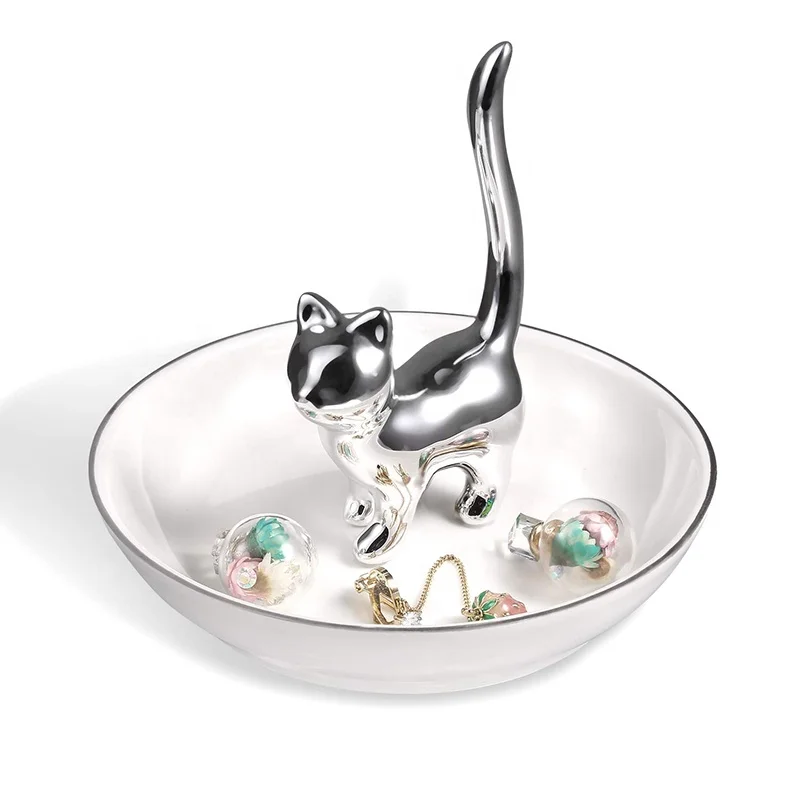 Ceramic Cat Ring Holder, Jewelry, Trinket Tray/Dish for Wedding Office & Home Decor Cat Ring Holder Trinket Tray