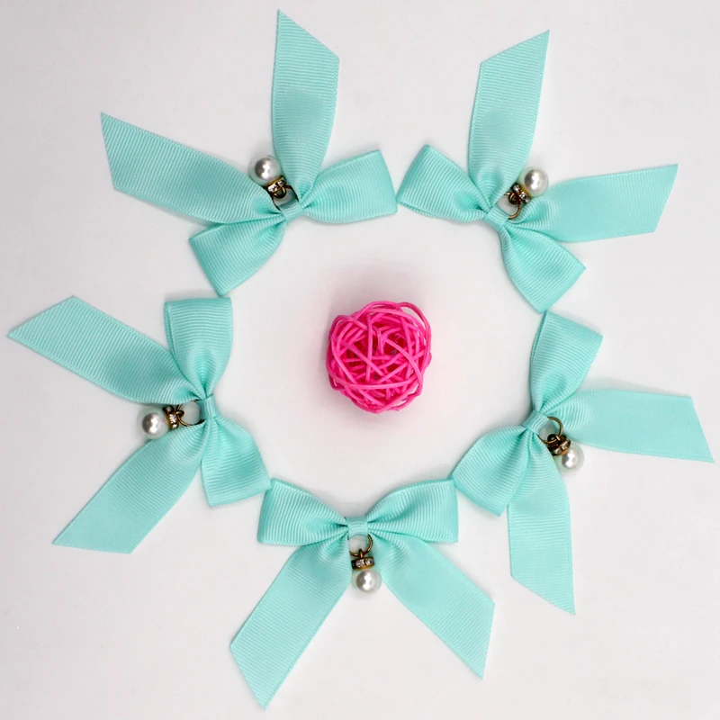 Factory custom 2cm Blue ribbed lead knot with tail hanging drill wrap waist polyester ribbon bow