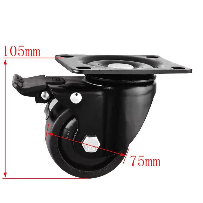 3 дюймов heavy duty низкий центр тяжести рицинус нейлона с двойным тормозом механические поворотные