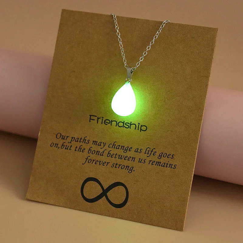 DAIHE Glow in the Dark Charms Back To School Fashion Jewelry Brown Message Card Waterdrop Star Luminous Heart Pendant Necklace