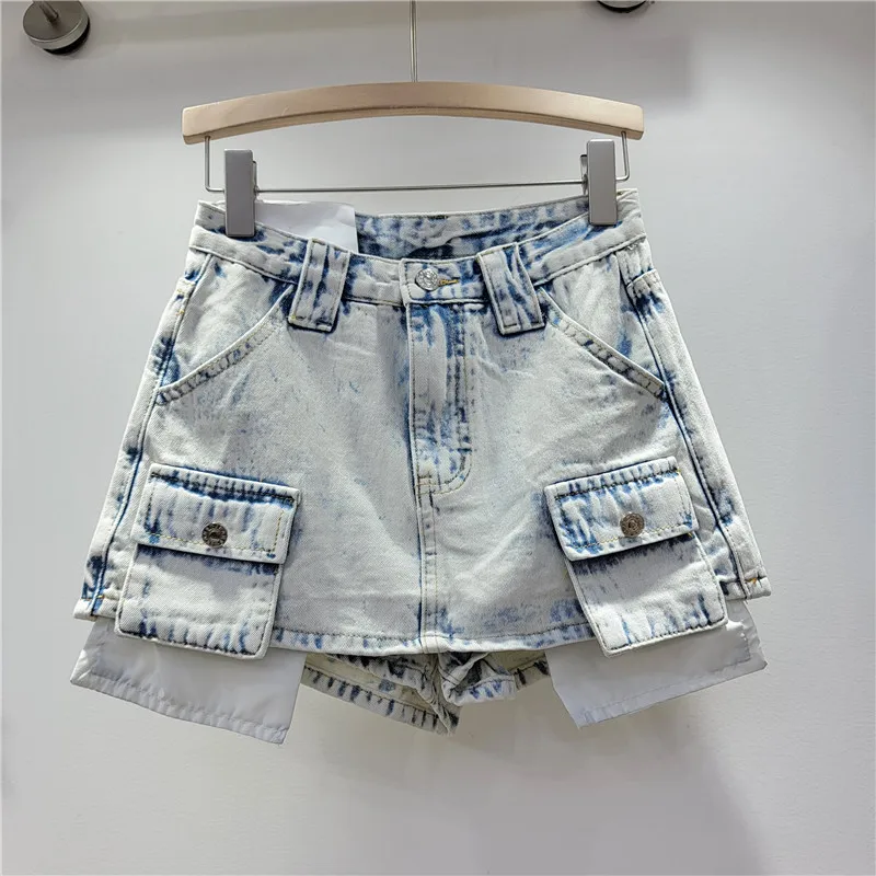 Hot sales 2023 Mini Denim Cargo Skirts Women Fashion High Waist Straight A-line Shorts Skirt