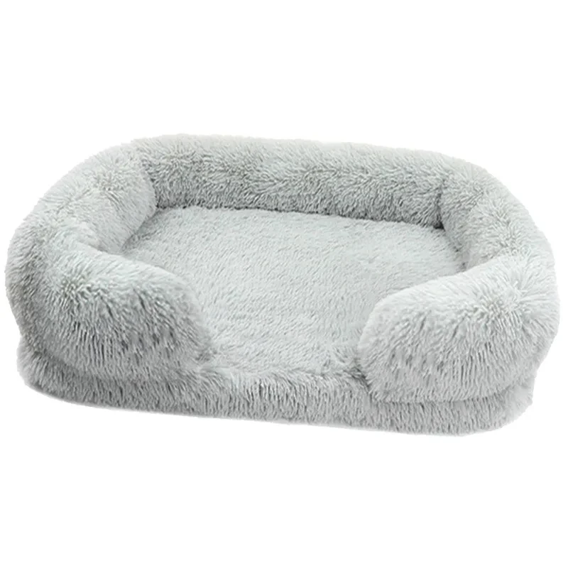 Wholesale New Design Square Pet Furniture Washable Removable Cover Luxury Dog Sofa Bed Nest Long Plush Dog Pet Bed Cushion