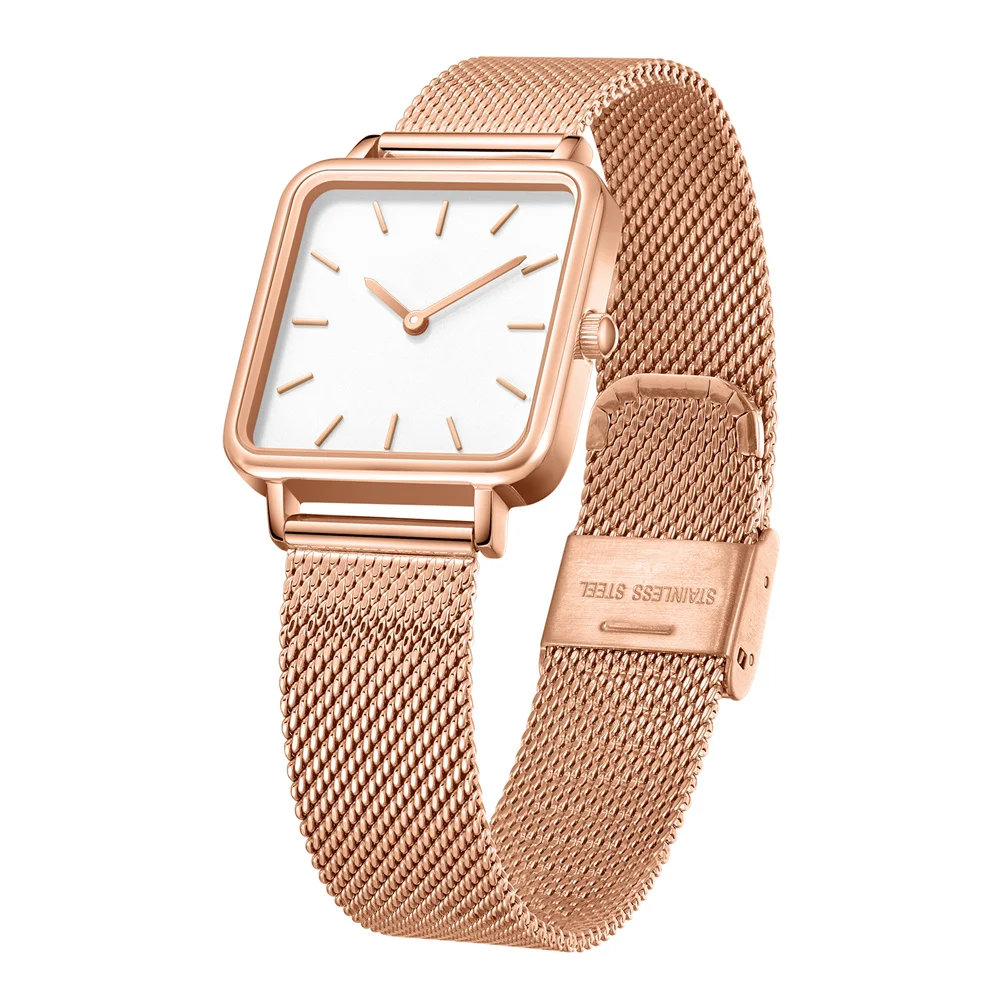 Vintage Fashion Luxury White Dial Waterproof Rose Gold Ladies Wristwatch Ultra Thin Watch Women Square Shape Watches