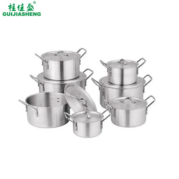 
GUIJIASHENG Hot Sale Cheap 14pcs Allay Aluminum Cooking Pot Set Gift Kitchen Metal Soup Stock Cookware with Double Handle 
