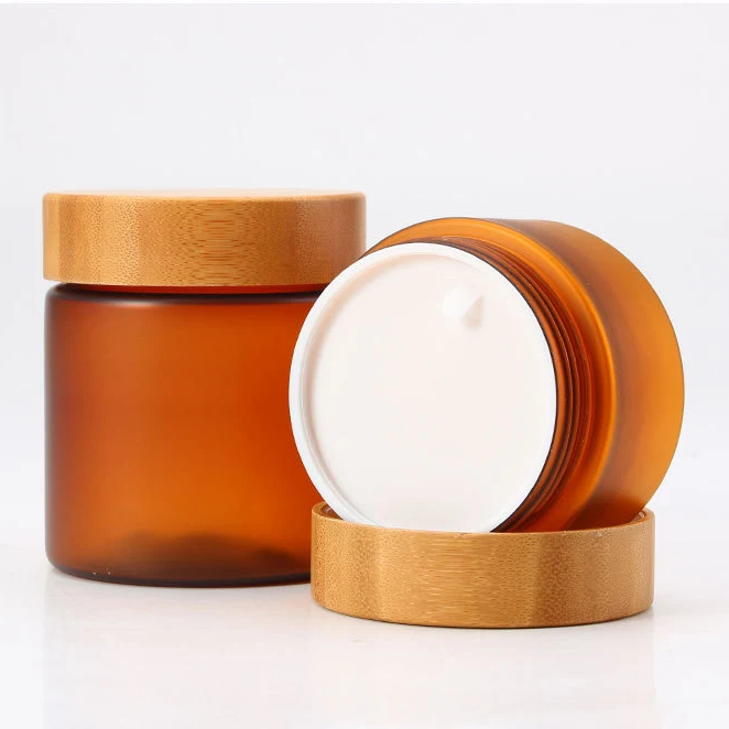 frosted amber clear pet plastic body butter Lip Scrub Container cosmetic cream jar with bamboo lid