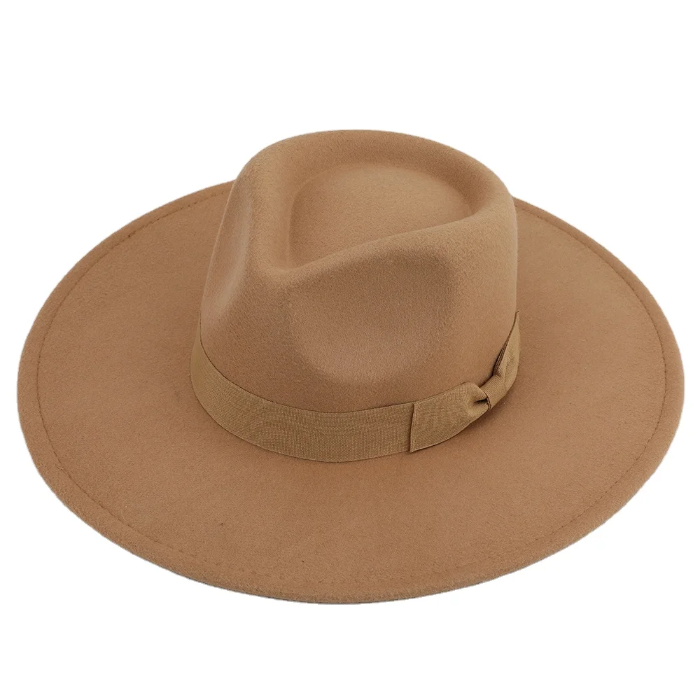 SH-0065 Big Wide Brim Fedora Hats Unisex Felt Woolen Panama Hat Men Women (9cm wide brim) Ice cream colors