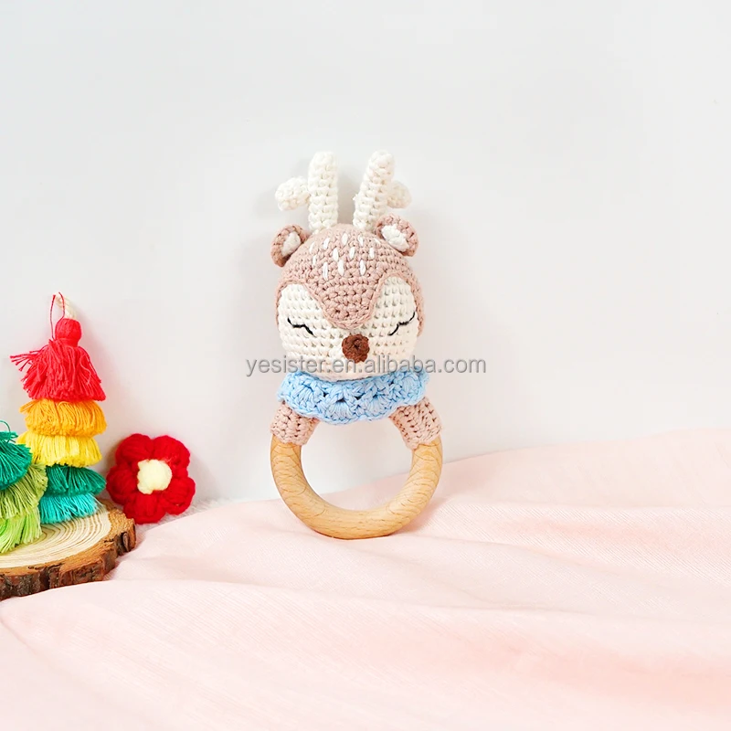 Handmade  Amigurumi Toys Crochet Reindeer Set Crochet Newborn Gift Rattle Teether Set