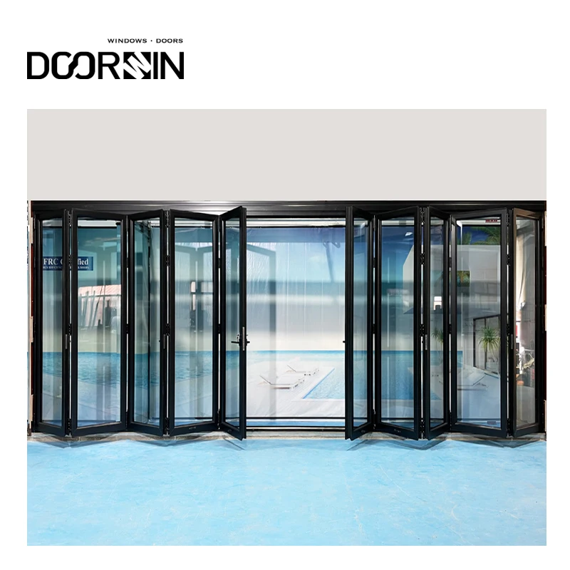 Top Quality Security Aluminum Doors For Houses Hurricane Impact Large Size Multi Panel Folding Exterior Doors