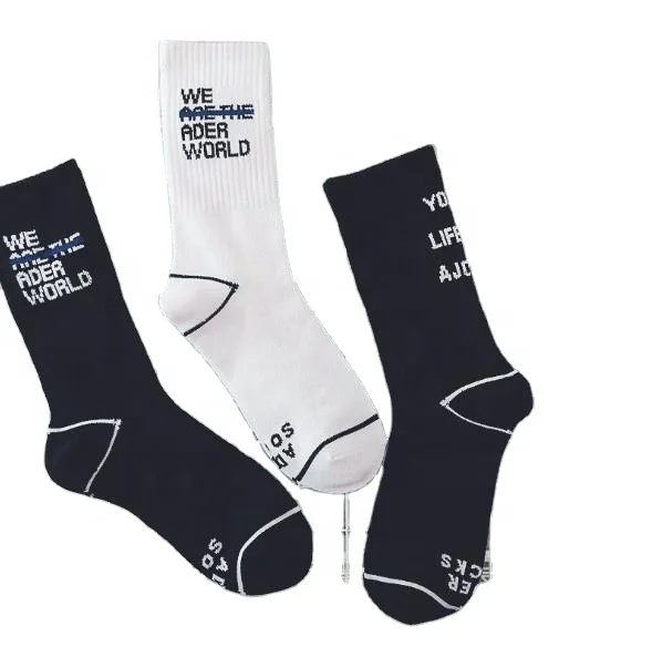 
Letter sports white and black simple OEM men and women couple high tube cotton socks 