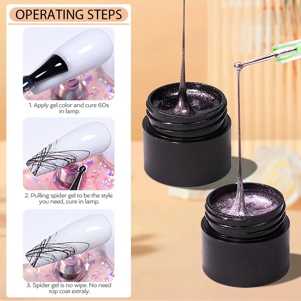 BOZLIN New Arrival No Wipe Drawing Painting Gel Nail Polish OEM Metallic Spider Nail Gel Private Label Glitter Spider Gel Polish