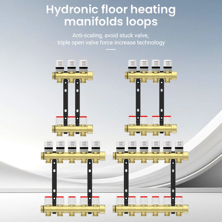 Brass floor heating radiant heat manifold with ball valve and flow meter 8ways