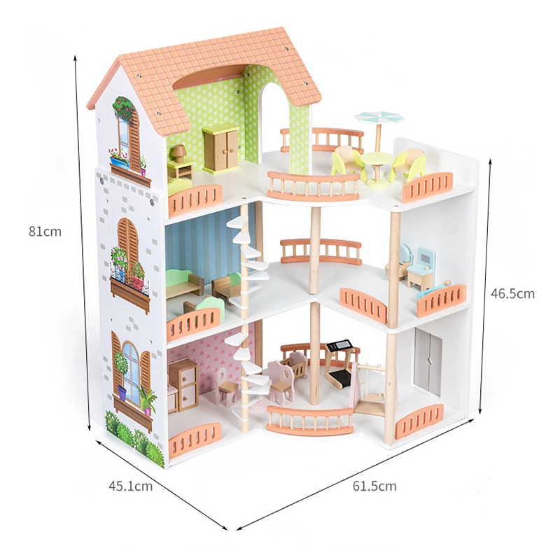Wooden Furnished Luxury Villa Toys Large Doll House Pretend Toys