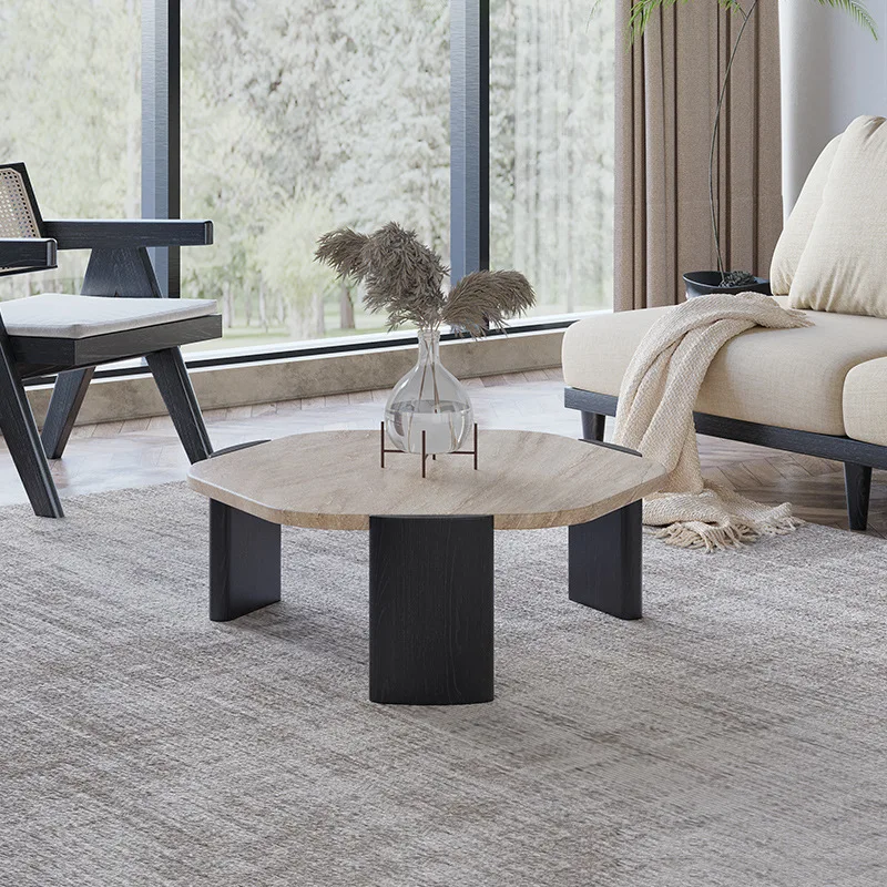 2024 YOUTAI wabi-sabi настольный круглый журнальный столик из массива дерева и натурального камня для гостиной