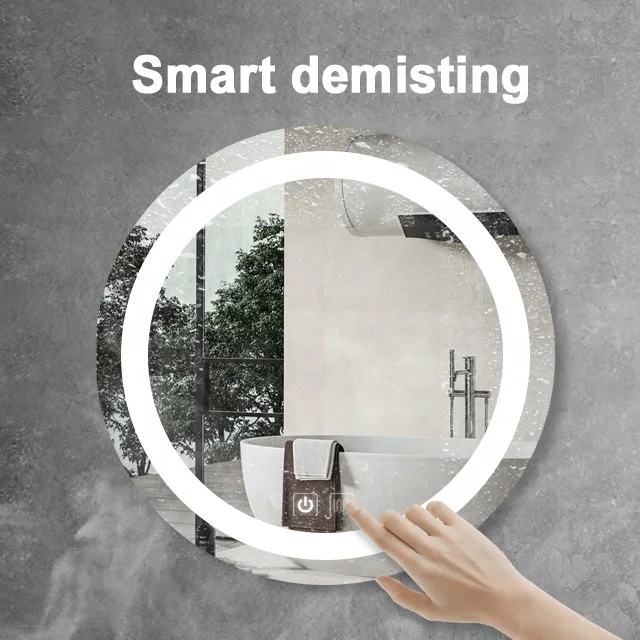 Creation Trend Modern Round Led Mirror Wall Mounted Touch Switch Screen Smart Mirror Silver Led Light Round