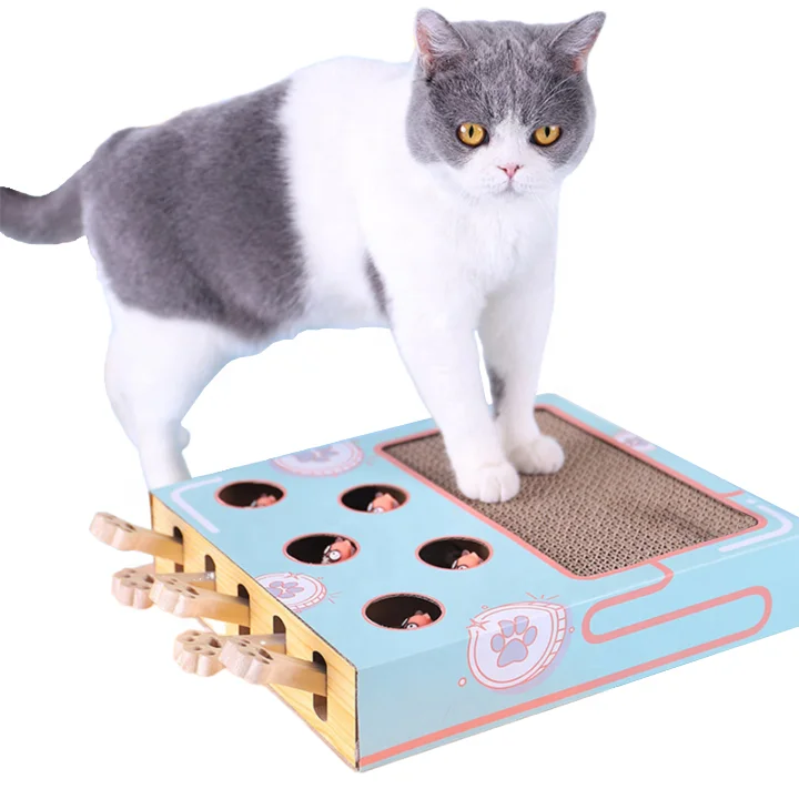 Ecofriendly Cardboard Cat Scratcher Mat 3 In 1 Bell Ball Whac-a-mole Game Interactive Cat Toys Scratcher