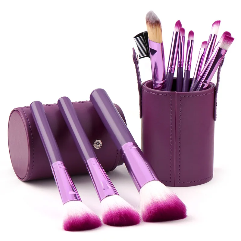 12Pcs Private Label Fashion Japanese Poundation Powder Travel Wooden Make Up Brush Set WIth Cup Holder Case