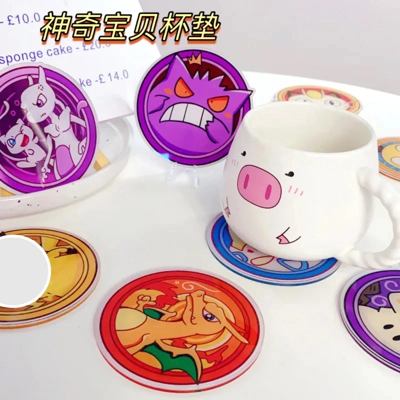 Wholesale Cartoon Insulation Tabletop Ornaments Pokemoned Acrylic Coasters Anime Mewtwo Genera Cup Pads for Decoration
