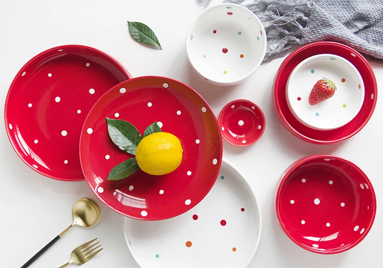 Round Hotel Restaurant Used Lovely Style Fine Bone China Dinnerware Dot Design White Cheap Porcelain Plates