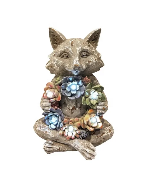 
Christmas Resin Fox With Succulent Plant Solar Light For Garden Decoration 