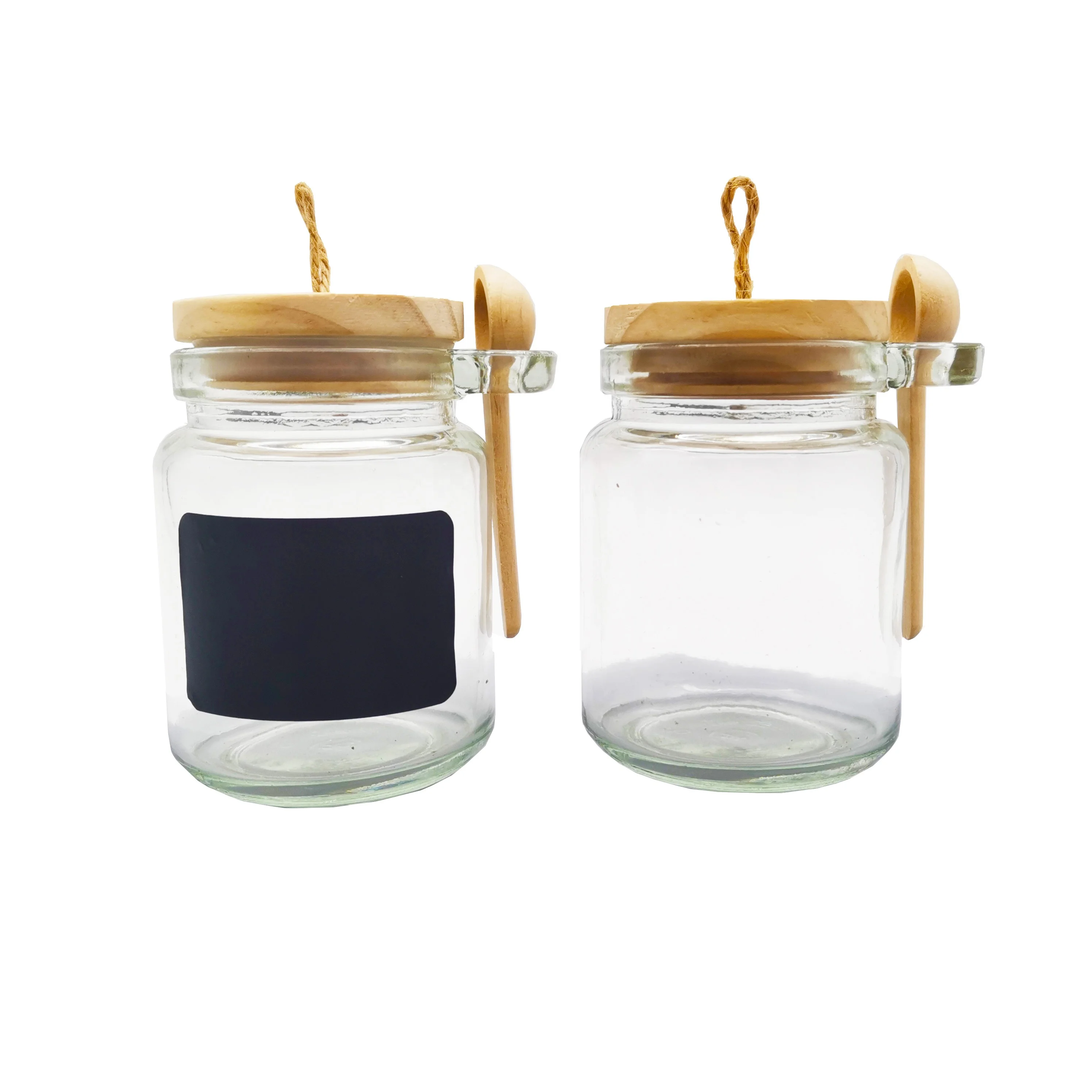 8oz spice bath salt honey jars with wooden bamboo lid and spoon glass canister for kitchen
