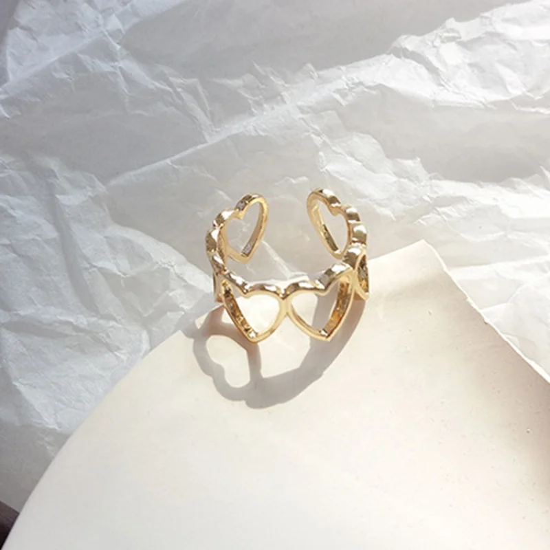 2021 High Quality Stainless Steel Chain Hollow Love Heart Ring Girl  Adjustable Simple Sweet Index Finger Joint Ring Jewelry
