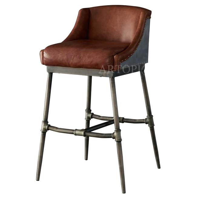 Functional OEM Service Industrial Soft Cushion Iron Base Leather Bar Stool Chair