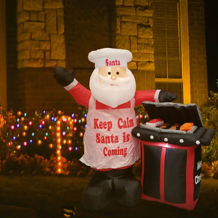 5.7 Foot Tall Christmas Inflatable Chef Santa Claus Barbecue BBQ Blow Up Yard Decoration Holiday Decor  With Led Lights